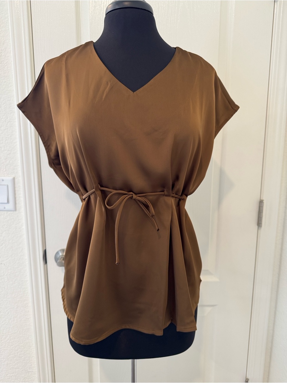 Choco Brown V-Neck Tie-Waist Top